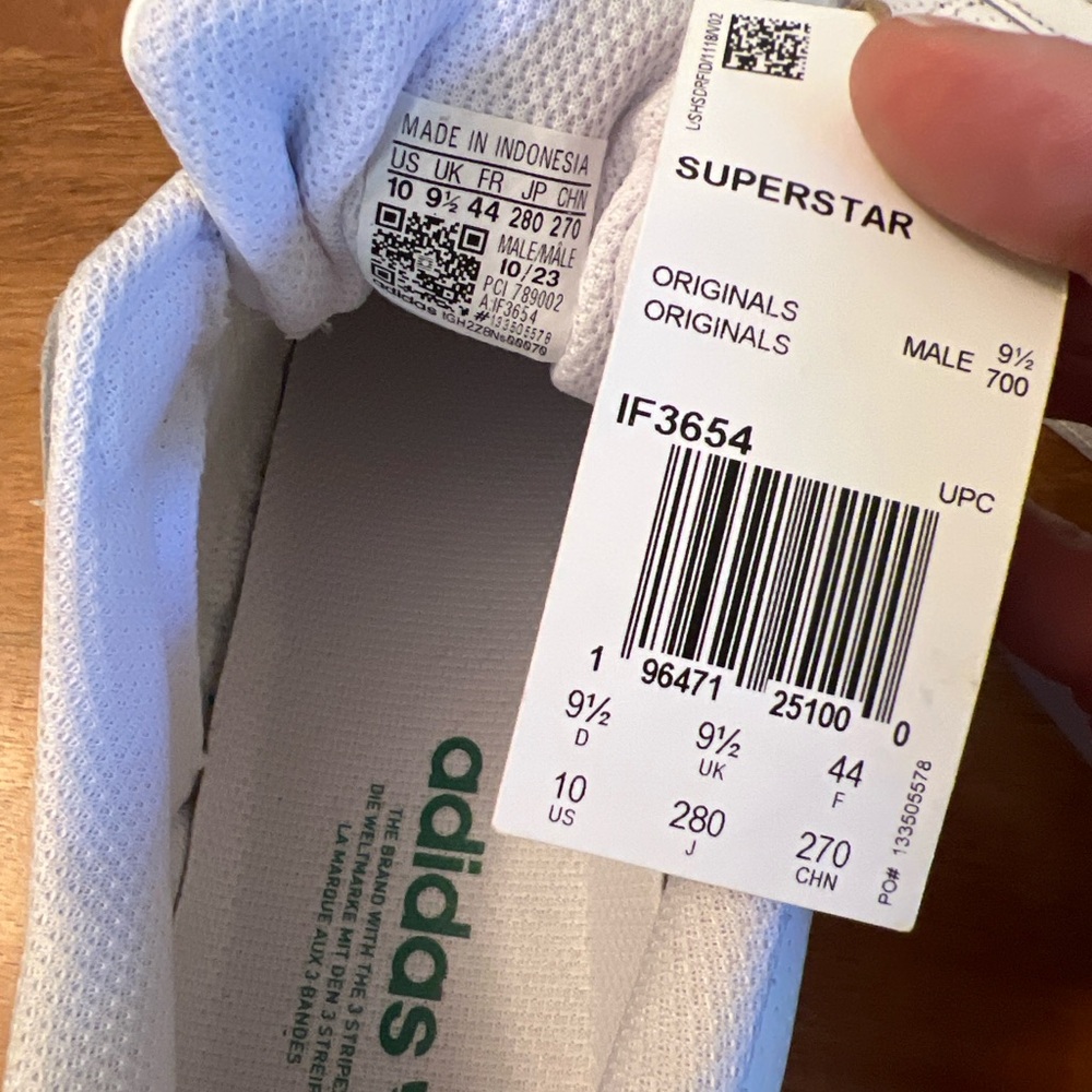 Adidas Superstar White/Green Leather Sneakers - Men’s 10 - Picture 5 of 5